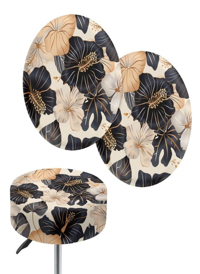 Wanzuoeng Hibiscus Print 2 Pieces Bar Stool Covers, High Elastic Anti-Slip Stool Cushion Slipcovers, Washable Round Stool Seat Covers for Round Chairs, 12-16 Inch - Image 1